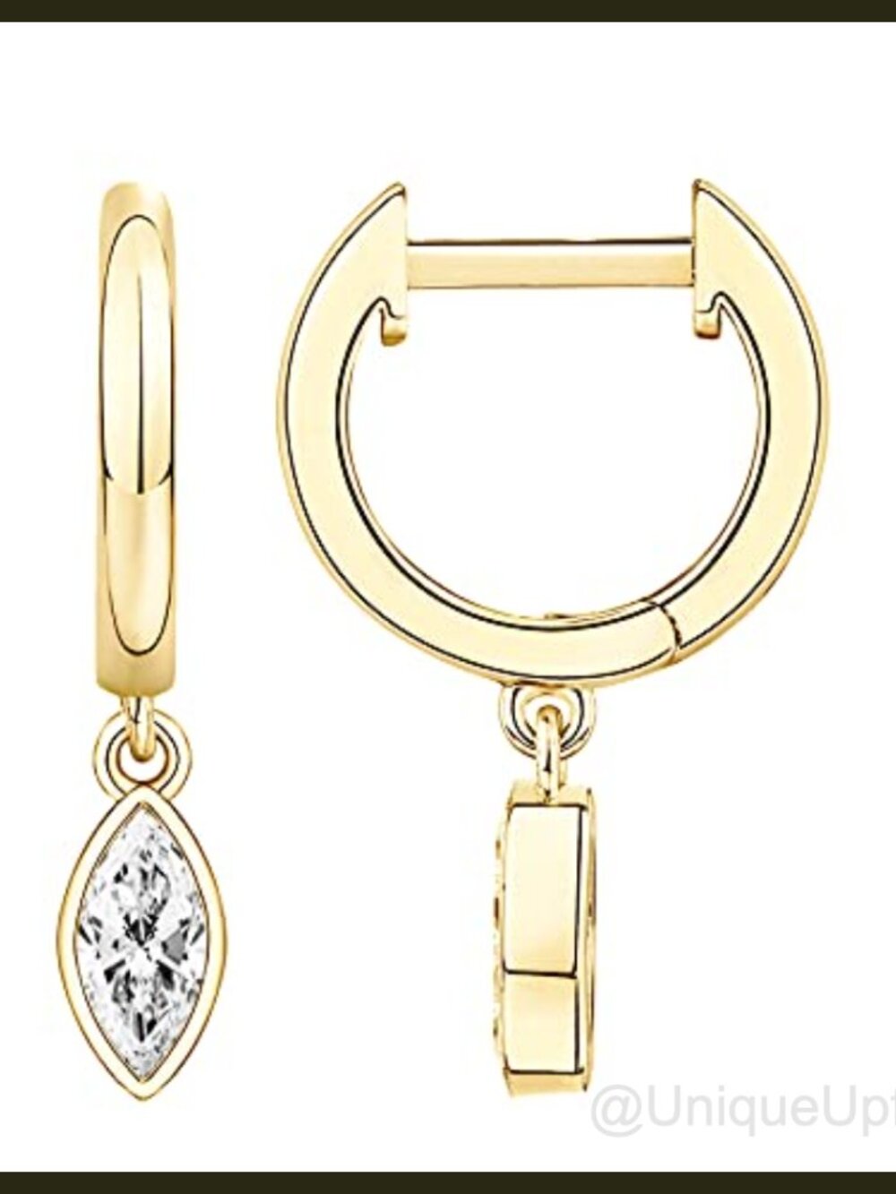 14K Gold Plated CZ Huggie Hoop Drop Earrings Hypoallergenic